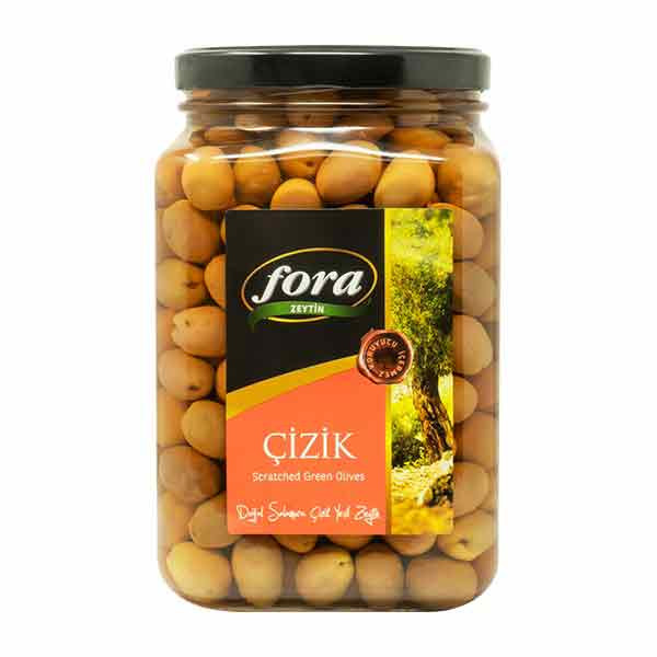 Fora Scratched Green Olives in Jar (291-350) 6x1kg